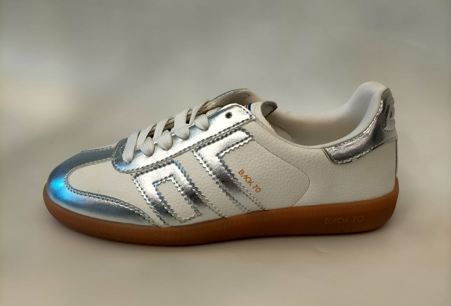 Sneakers BACK 70 CLOUD 802 white leather metallic silver